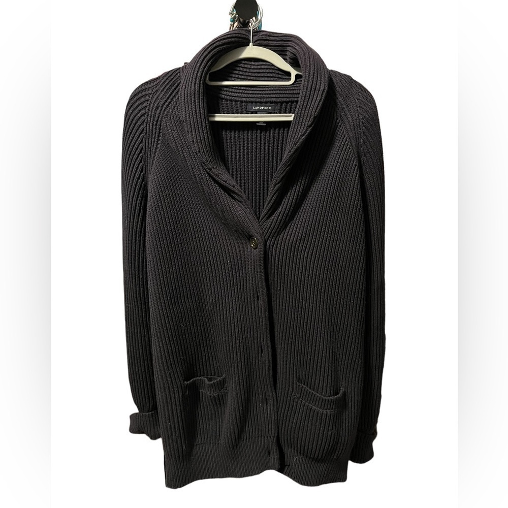 LANDS’ END Navy Long Cardigan with Shawl Collar Size XL​​​​​​